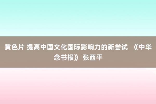 黄色片 提高中国文化国际影响力的新尝试  《中华念书报》 张西平