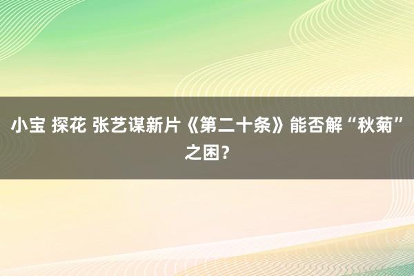 小宝 探花 张艺谋新片《第二十条》能否解“秋菊”之困？